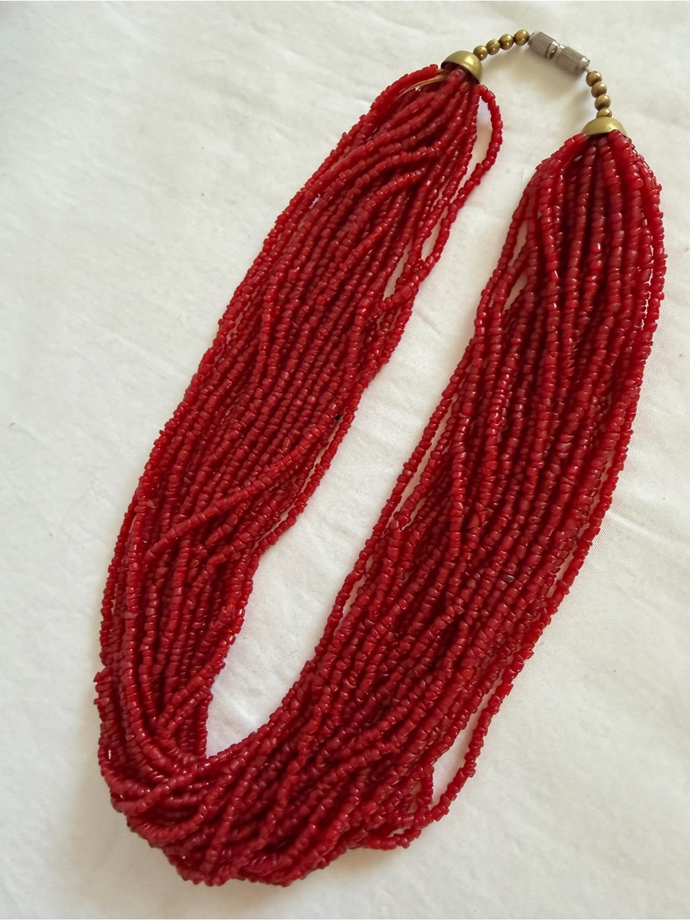 Coral Red Multi-Strand Seed Bead Necklace Southwestern Boho Native Jewelry